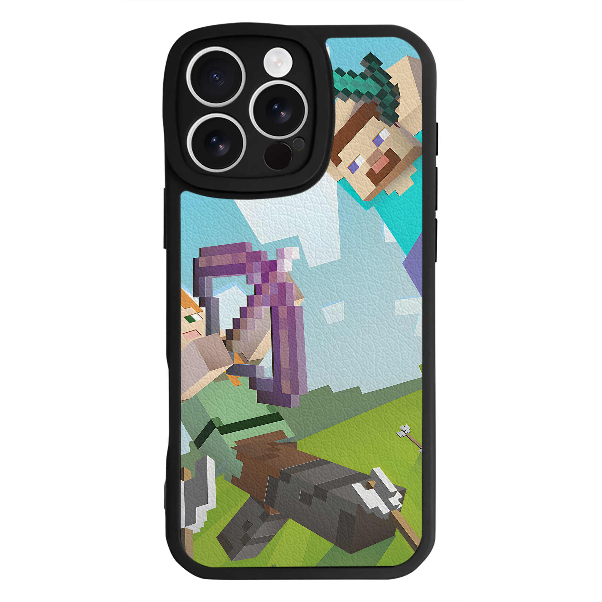 （画像用） マインクラフト ブロックの世界 Minecraft MC Block world 【iPhone 16シリーズ対応】シリコンスマホケース（レザー調） 材質：シリコン